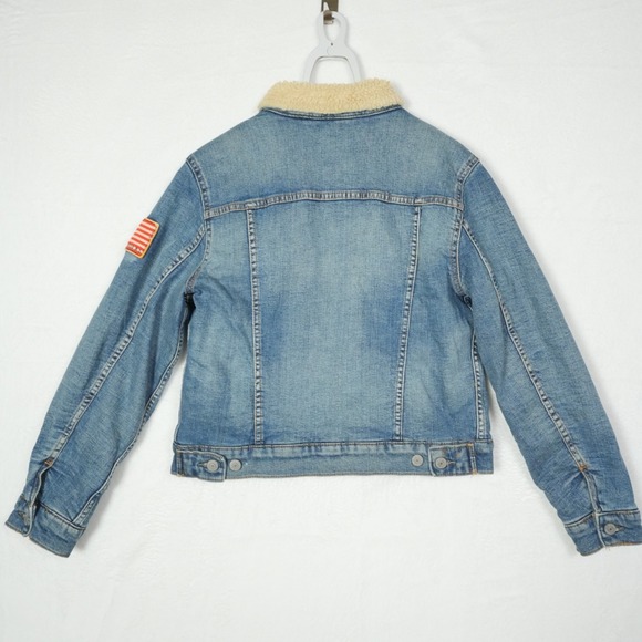 Vtg Polo Jeans Co. Ralph Lauren USA Flag Denim Jacket Youth L Women's S/Petite?? - Picture 2 of 16